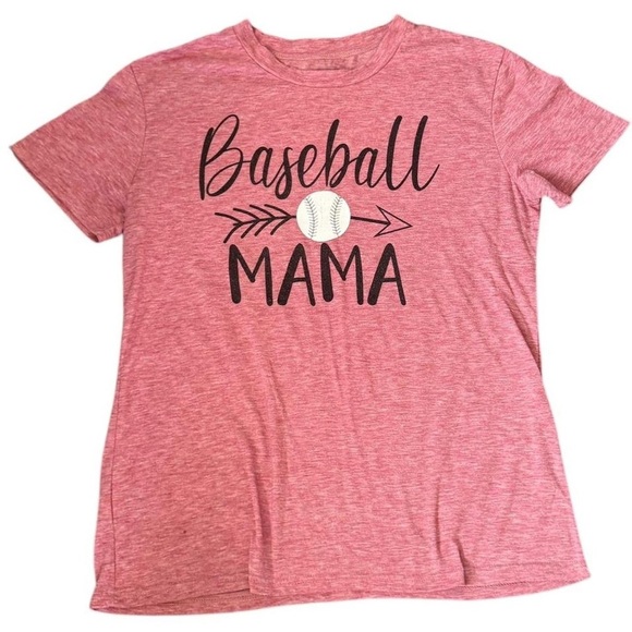 Pink Short Sleeve Tee with Baseball Mama Graphic - Picture 1 of 5